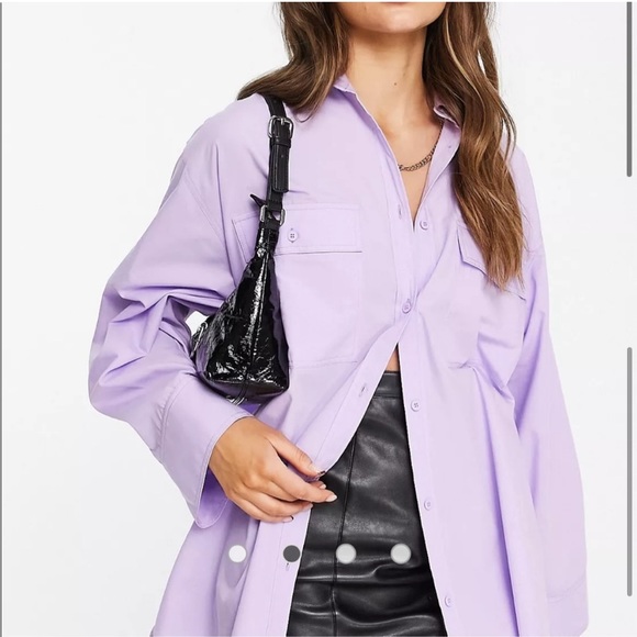 ASOS DESIGN oversized shirt with wide cuff detail in lilac- 6 - Picture 2 of 4